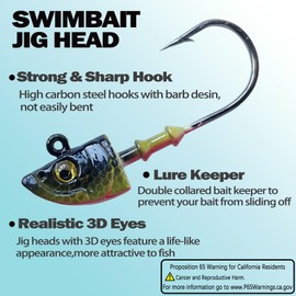 Fish Corner Swimbait Jig Head Swimbait Jigs with 3D Eyes Minnow Jig Heads for Fishing Saltwater 10 pcs/Set 1oz