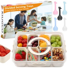Divided Serving Tray with Lid and Handle, 1 Pcs Snackle Box Charcuterie Container, Snack Container, Veggie Tray, Charcuterie Boxes, Clear Organizer for Candy, Fruits, Nuts, Snacks - Perfect for Party