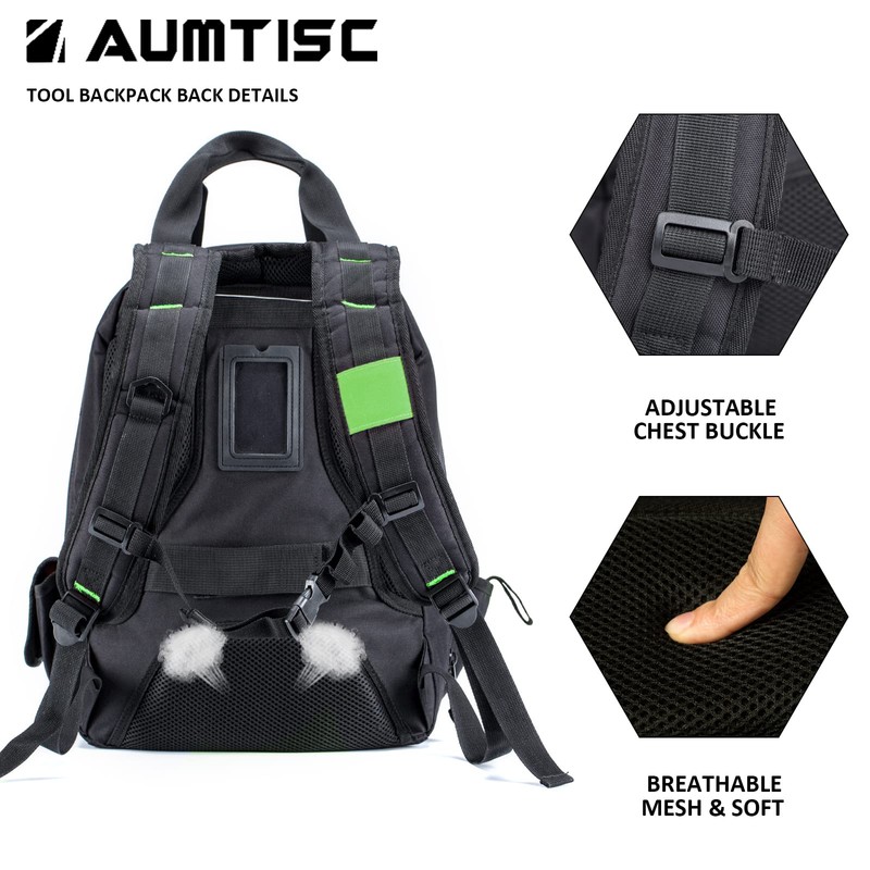 AUMTISC Tool Bag Backpack for Men, Heavy-Duty Tools Storage Organizer