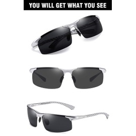 Duco Men's Sports Carbon Fiber Temple Polarized Sunglasses 100% UV Protection Sunglasses for Men (Silver Frame Grey Lens)