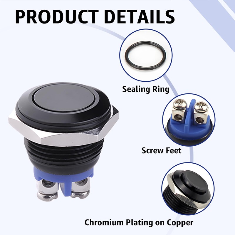 Round Start Button, 16 mm Metal Push Button Switch, Silver