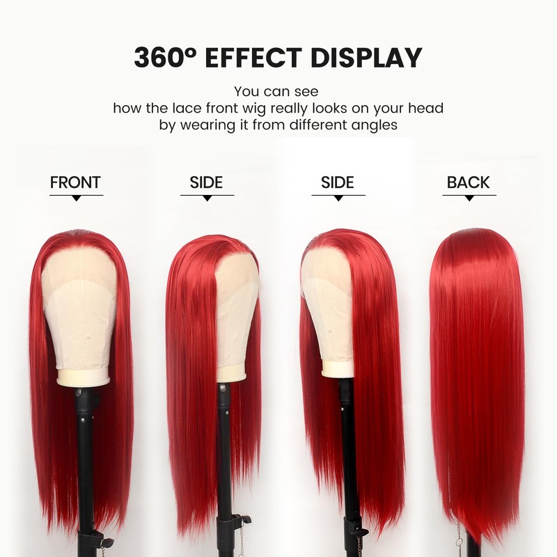 Red Lace Front Wig for Women Long Straight