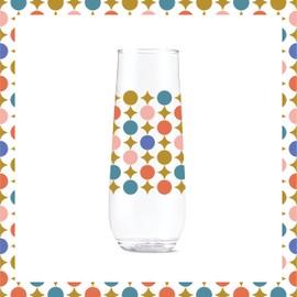 TOSSWARE POP 9oz Flute Designer Series - Shapes 3, SET OF 6, Premium Quality, Recyclable, Unbreakable & Crystal Clear Plastic Printed Champagne Glasses