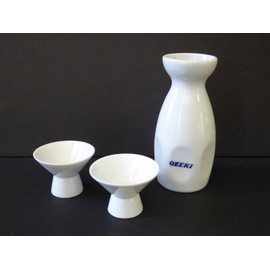 Sake Set 3 PCS. Japanese Sake Set Kanji OZEKI Porcelain / Made in Japan