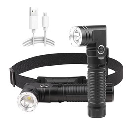 Rechargeable Glare Flashlights 900 Lumens, with Steel Clip & Headband 90 Degree LED Angle Flash Light, 3 Mode Tactical Flashlight, with Magnetic Tail Cover, Suitable for Camping Riding Garage Work