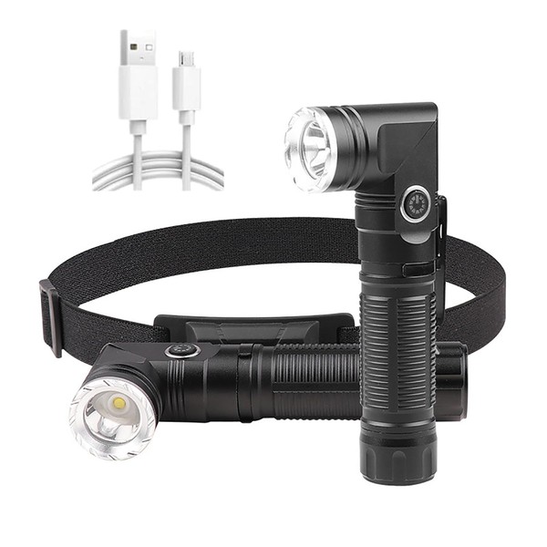 Rechargeable Glare Flashlights 900 Lumens, with Steel Clip & Headband