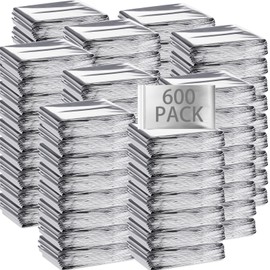 Emergency Blanket Bulk Mylar Survival Thermal Blankets Pack Silver Foil Reflective Blankets for Cold Outdoors Camping Hiking First Aid Shelter Space Emergency Supplies Blanket Set (600)