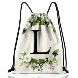 Zewurtuw Initial Letter Drawstring Backpack String Sports Gym Bags Waterproof Sackpack Cute for Men Women Beach (13"×17") (Letter-L)
