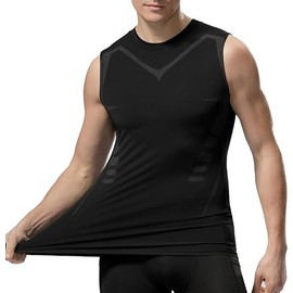 Men's Compression Tank Top Cooling Sleeveless Compression Shirt Workout Tank Tops Sports Base Layer Basketball Black M US/02