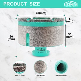 LEKOMESH Diamond Core Drill Bits Milling Bits- 3 Inch with 5/8"-11 Thread Tile Hole Saw Cutter Dry Drilling Grinding for Porcelain Ceramic Tile Granite Marble Stone 75mm