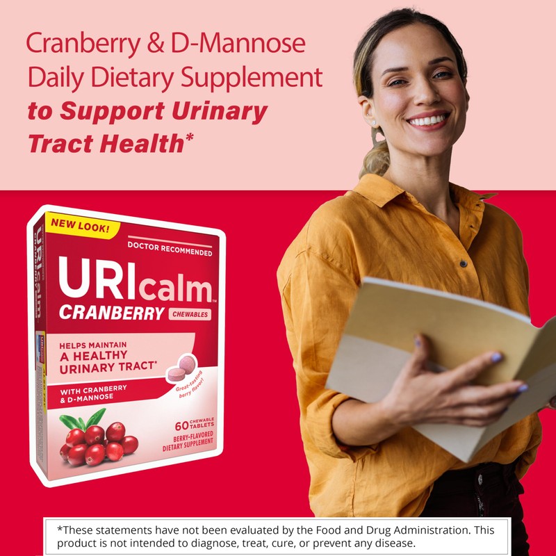 Uricalm Cranberry, Daily Dietary Supplement Chewable with D-Mannose, Berry, 60