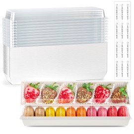 Ocmoiy 25 Pack Paper Strawberry Boxes with Clear Lids, 12 x 2.6 x 2 Inches Macaron Packaging Boxes To Go Dessert Containers for Chocolated Covered Strawberries, Cocoa Bombs, Holiday Sugar Cookies, Truffles