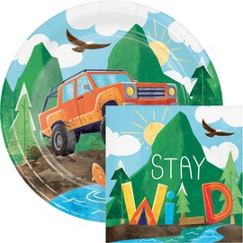 Trendware Outdoor Adventures Party Plates and Napkins Kit, Serves 16