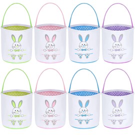 8 Pack Bunny Ear Easter Basket - Canvas Tote Gifts Bag for Kid Bunny - Easter Egg Hunt Party Decoration