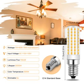 Megereet E14 European Base Bulb 75W Incandescent Equivalent AC 110V-130V Dimmable E14 led Turkish Lamp Bulb 7W 750LM Warm White 3000K (2 Pack)