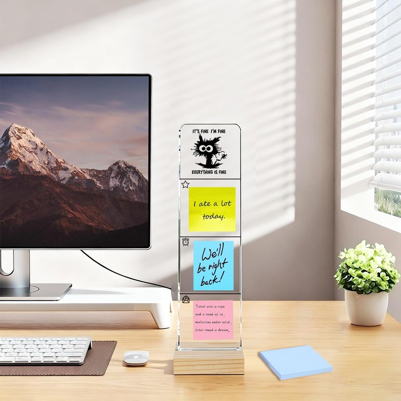 Monitor Memo Board with Removable Wooden Base Acrylic Portable Sticky