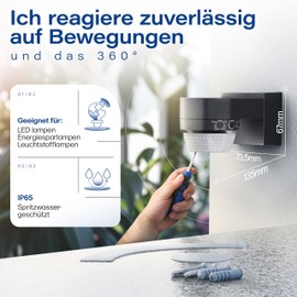 HUBER HUBER Motion 100 Infrarot Bewegungsmelder 360 mit 4 Sensoren und Fresnel-Linse - IP65 Bewegungsmelder LED geeignet I inkl. Unterkriechschutz & Bereichsbegrenzung, Wand-/Deckenmontage, schwarz