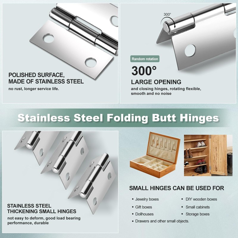 14 Sets Small Hinges with Screws, Stainless Steel Jewelry Box