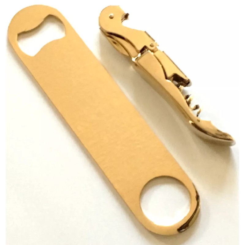 Tipsy Gold Plated Corkscrew and Gold Plated Speed Bottle Opener
