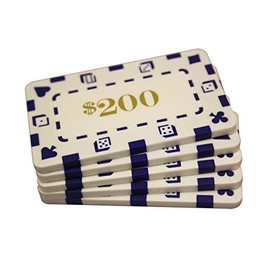 MRC 5 Pcs Rectangular Poker Chips Plaques $200 White
