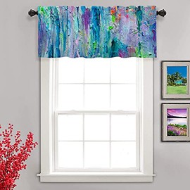 Shrahala Abstract Colorful Kitchen Valances Half Window Curtain, Blue Artistic Modern Abstract Painting Fine Colorful Brush Kitchen Valance for Window Ink Printing Valance for Decor 52x18 inch