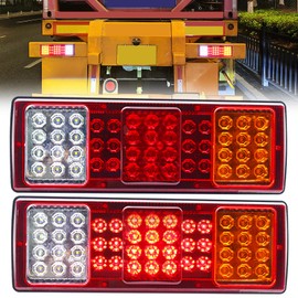 Ygmylandbb LED Trailer Tail Lights, 48LEDs Truck Tail Lights DC24V Amber Red White Turn Signal Running Brake Reverse Trailer Taillight Bar Waterproof Lamps Fits Truck RV 2 Pcs (48LED)