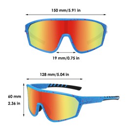 Gafas de Sol Deportivas Polarizadas para Hombres, Mujeres, Jóvenes, Conducción, Ciclismo, Pesca, Correr, Gafas de Sol con Cordón y Bolsa de Gafas, Gafas de Protección 100% UV, Azul-Rojo