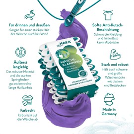 HAKA Clothes Pegs, Set of 16 with Sturdy, Durable Pegs, Leave No Mark, Strong Hold, Robust and Colourful Pegs for Indoor and Outdoor Use