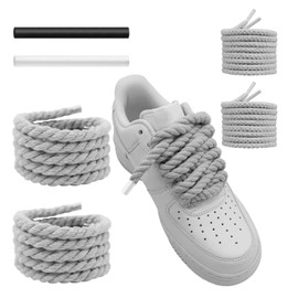 UamGlsob Thick Shoelaces for Air Force 1, Diameter 10 mm - 15 mm Rope Laces for Trainers, Big Rope Chunky Twisted Round Cotton Cord Shoelaces, gray