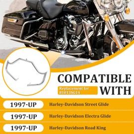 KUAFU Crash Bar Engine Guard Compatible with 1997-2008 & 2009-2023 Harley Davidson Touring Street Glide Electra Glide Road King Models CVO Replacement for 81013SG14 Steel Chrome Silver