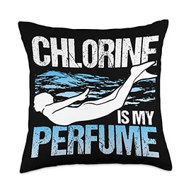 Funny Swimming Designs And Swim Coach Designs Chlorine is My Perfume Coach Funny Swimming Throw Pillow, 18x18, Multicolor