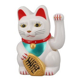 ANGGREK Lucky Cat with Waving Arm Solar Powered Lucky Cat 5 Plastic Office (White)
