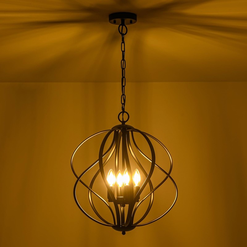 Xyndraph 17” Modern Black Chandelier for Dining Room - 4-Light