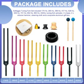 TENFLY Solfeggio Tuning Fork Set - 10 Tuning Forks for Body Relaxation, Yoga Meditation, Sound Therapy, Stress Relief, Chakra Healing, Sound Bath