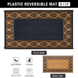 HUGEAR 8x10 Patio Waterproof Outdoor Rug Outrside Camping Carpet RV Area Rug Reversible Brown Rugs for Deck Entryance Porch Picnic Balcony Beach