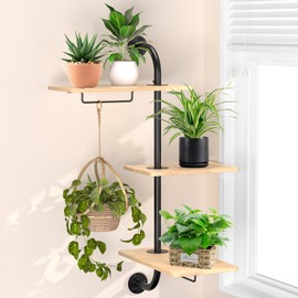YUOROS Wall Plant Holder 3-Tier Floating Plant Shelves for Window Indoor with Metal Hanger