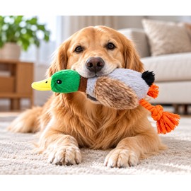 Plush Squeaky Duck Dog Toy for Interactive Play – Soft Fleece Chew Toy with Rope Detail for Puppies & Dogs