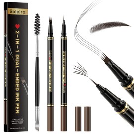 Lápiz para cejas, resistente al agua, con 4 puntas, microblading y cepillo de doble punta, para cejas de aspecto natural, de larga duración, color marrón oscuro