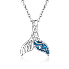 oGoodsunj Sterling Silver Whale Tail Necklace: Sea Animal Pendant Ocean Blue Waves Jewelry Gifts for Women Ocean Lovers