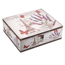 Hipiwe Vintage Treasure Chest Box Wooden + PU Leather Decorative Keepsake Box Large Wooden Storage Box Memento Case Box for Jewelry Photos Books Gift Box Home Decor, Lavender Pattern