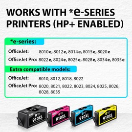 Smart Ink Remanufactured Ink Cartridge Replacement for HP 910XL 910 XL (4 Combo Pack) to use with HP OfficeJet Pro 8025e 8028e 8035e 8025 8028 8035 OfficeJet 8015e 8022e 8015 8022 Printers (BK/C/M/Y)