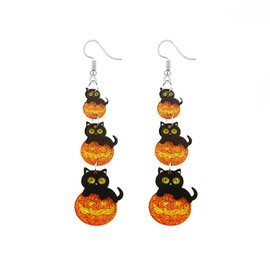 Cute Glitter Pumpkin Dangle Drop Earring for Women Lightweigh Acrylic Cute Black Cat Is Lying on the Pumpkin Funny Statement Earrings Holiday Crazy Party Jewelry Festival Decor for Girlfriend Mom