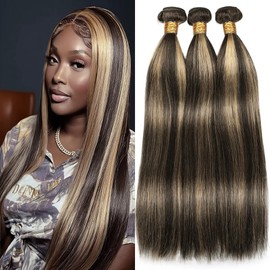 Dokksiiia P1B27#1B Ombre #27 Human Hair Bundles Highlight Piano Color Straight Bundles Black and Honey Blonde Mix Weave Double Weft Brazilian Human Hair Extensions 22 24 26 Inch