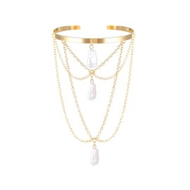 Tibond Boho Upper Arm Cuff Bracelet for Girls Women, Adjustable Gold and Silver Coils Arm Band Cuff Bracelet Punk Bangle Minimalist Style Bangle Open Armlets (U)