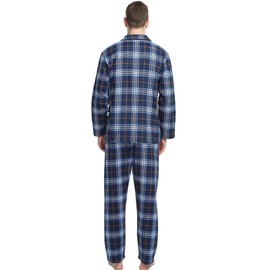 GLOBAL - Pantalones de pijama 100% algodón para hombre, pantalones de tela escocesa tejida con cordón elástico para dormir, azul marino, Small
