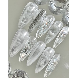 Clear Cross Handmade Nail Tips - Almond (Length - part can be deleted by changing parts) / 맑은 크로스 수제네일팁 - 아몬드(길이감-파츠변경일부삭제가능)