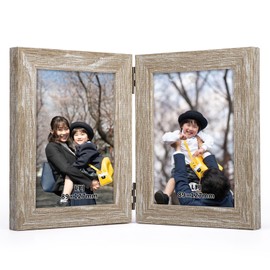 Wtrgas Photo Frame, Large Size, 2 Sided Tabletop Photo Frame, 3.5 x 5.0 inches (89 x 127 mm), Wood Grain, Foldable, Vertical, Wood