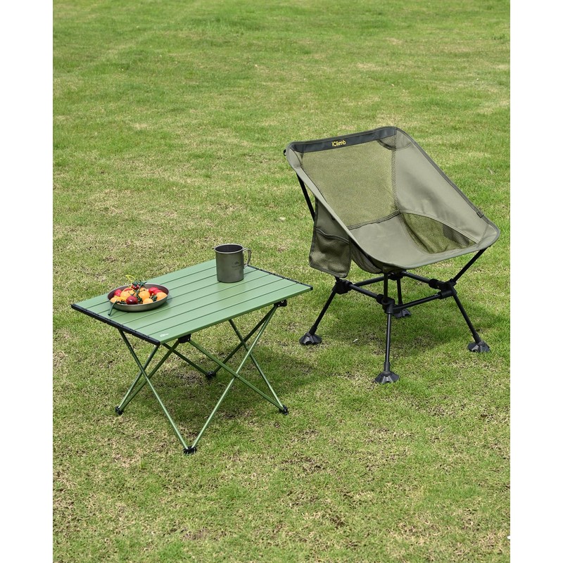 iClimb Ultralight Compact Camping Folding Table with Carry Bag (Green