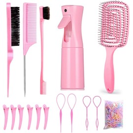 16 Pcs Kit Profesional De Peines Y Cepillos Para Cabello,Juego Completo Para Estilizar Y Herramientas Para Peinado,Ideal Para Mujeres, Hombres, Niños, Peluquería Y Barbería (Rosa)