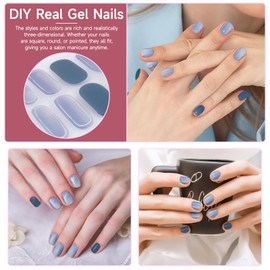 DUKASOU 28pcs Semi Cured Gel Nail Strips, Gel Nail Stickers Kit Work with Any UV Nail Lamps, Long Lasting Gel Nail Wraps for Women, Includes Prep Pads, Nail File & Wood Stick(Light Blue)